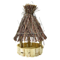 Krmítko pro ptáky – dřevěné dno, proutěná stříška, ruční práce, závěsné