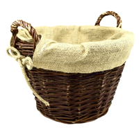Proutěný zahradní koš s jutovou látkou a provázkem – ruční práce, praktické rukojeti